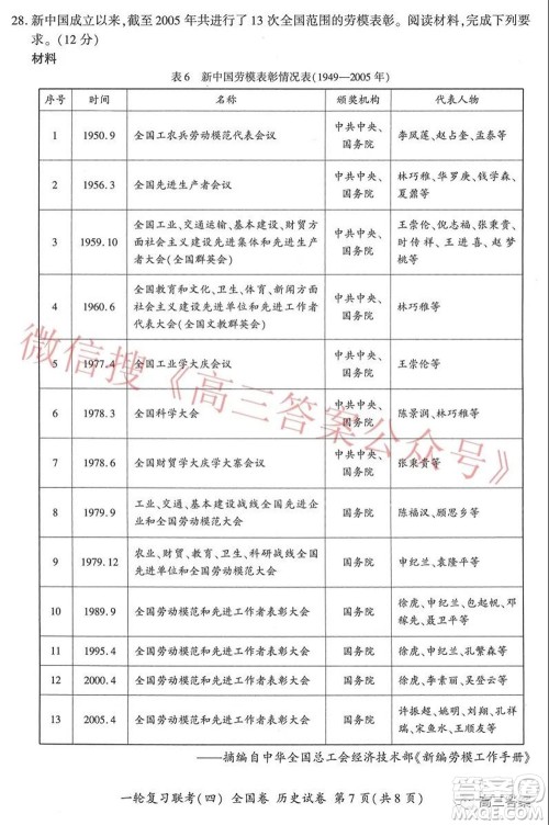 百师联盟2022届高三一轮复习联考四全国卷历史试题及答案