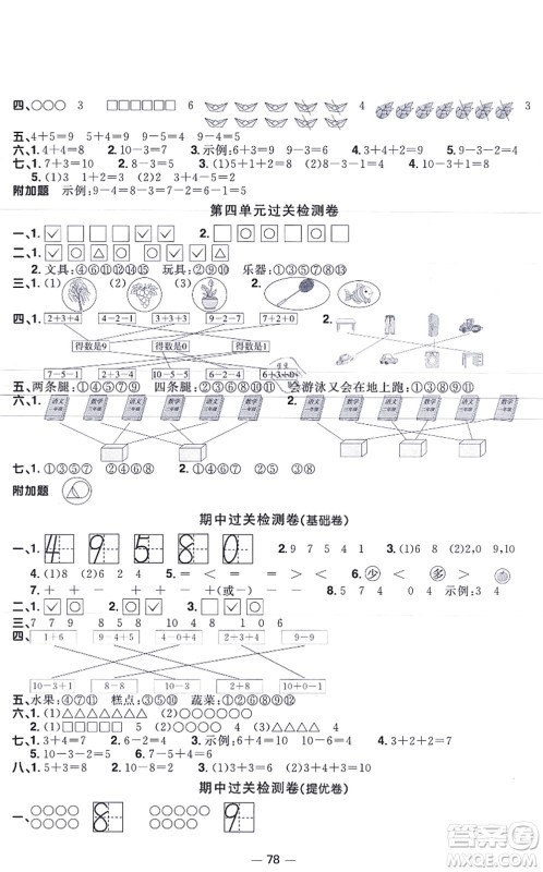 江西教育出版社2021阳光同学一线名师全优好卷一年级数学上册BS北师版福建专版答案