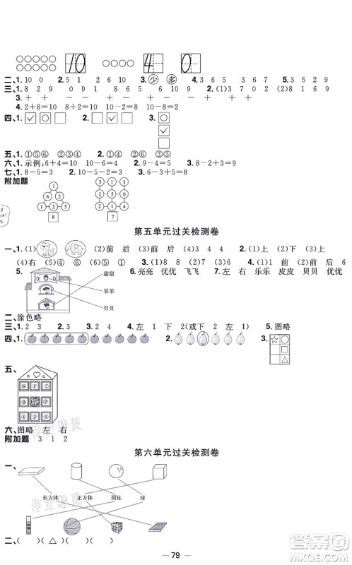 江西教育出版社2021阳光同学一线名师全优好卷一年级数学上册BS北师版福建专版答案