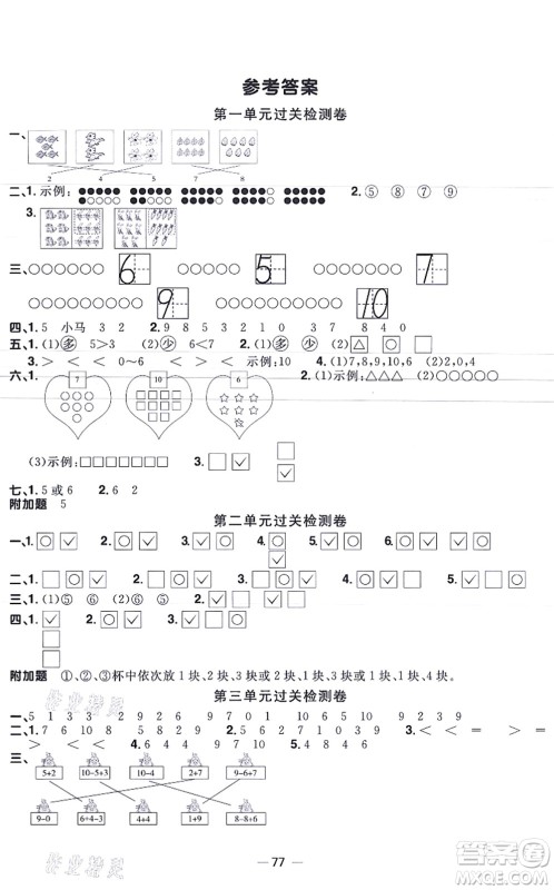 江西教育出版社2021阳光同学一线名师全优好卷一年级数学上册BS北师版福建专版答案