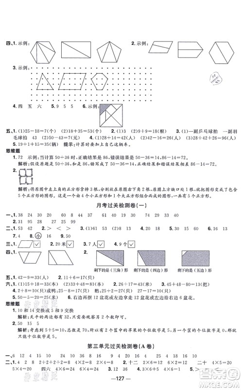 江西教育出版社2021阳光同学一线名师全优好卷二年级数学上册SJ苏教版答案