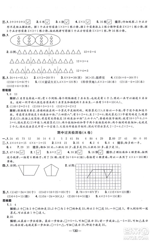 江西教育出版社2021阳光同学一线名师全优好卷二年级数学上册SJ苏教版答案