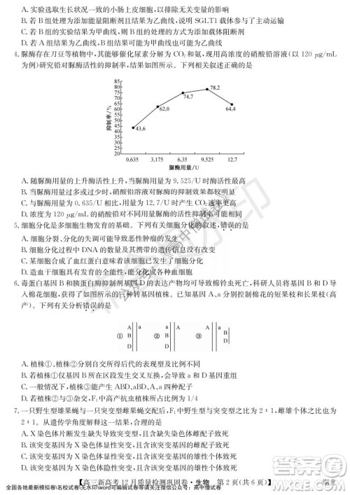 九师联盟2021-2022学年高三新高考12月质量检测巩固卷湖北卷生物试题及答案 九师联盟2021-2022学年高三新高考12月质量检测巩固卷湖北卷生物试题及答案