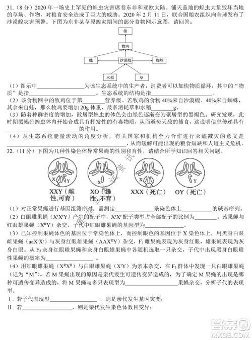 哈尔滨市第九中学2021-2022学年度上学期期末考试高三理科综合试题及答案