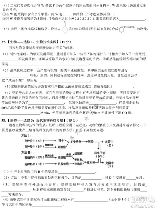 哈尔滨市第九中学2021-2022学年度上学期期末考试高三理科综合试题及答案