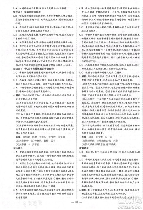 陕西人民教育出版社2021练案五四学制八年级生物学上册鲁科版参考答案 陕西人民教育出版社2021练案五四学制八年级生物学上册鲁科版参考答案