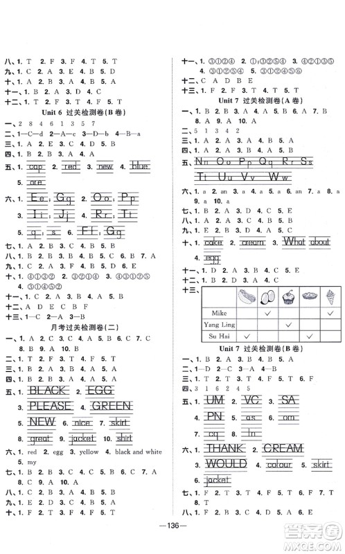 江西教育出版社2021阳光同学一线名师全优好卷三年级英语上册YL译林版答案