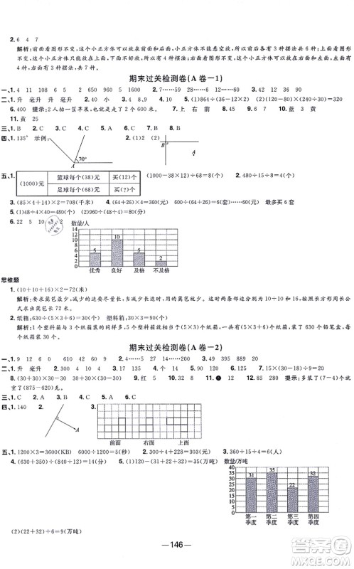 江西教育出版社2021阳光同学一线名师全优好卷四年级数学上册SJ苏教版答案