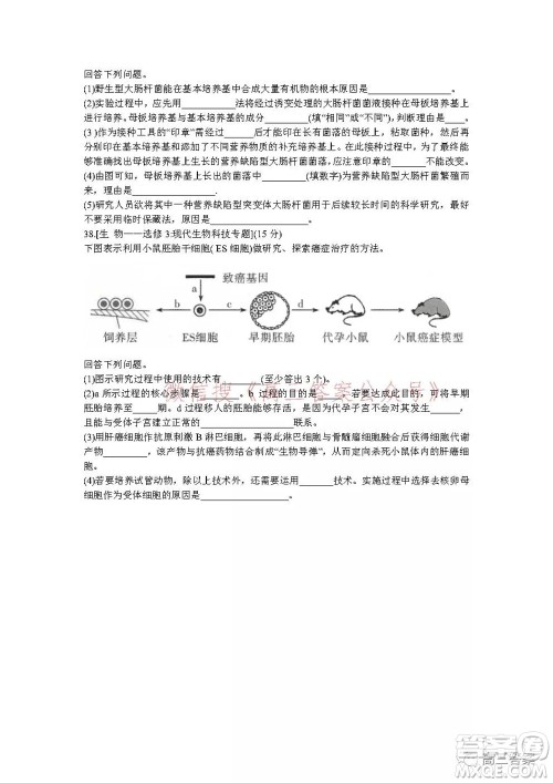 昆明市第一中学2022届高中新课标高三第五次二轮复习检测理科综合试卷及答案