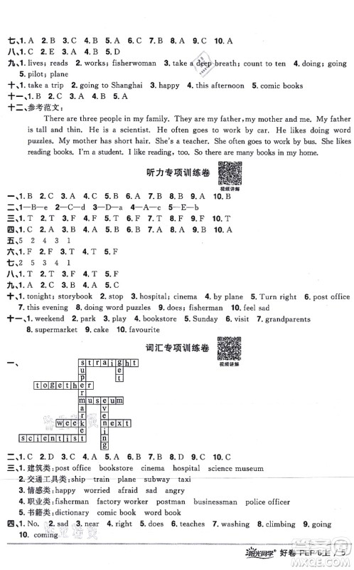 江西教育出版社2021阳光同学一线名师全优好卷六年级英语上册PEP版答案