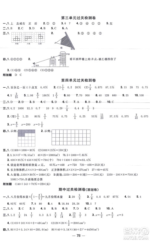 江西教育出版社2021阳光同学一线名师全优好卷六年级数学上册BS北师版福建专版答案