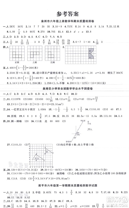 江西教育出版社2021阳光同学一线名师全优好卷六年级数学上册BS北师版福建专版答案