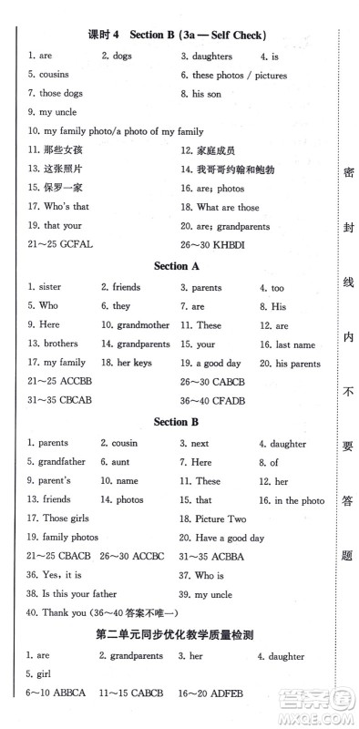 北方妇女儿童出版社2021同步优化测试一卷通七年级英语上册人教版答案 北方妇女儿童出版社2021同步优化测试一卷通七年级英语上册人教版答案