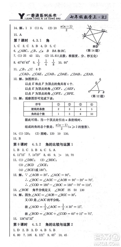 北方妇女儿童出版社2021同步优化测试一卷通七年级数学上册人教版答案