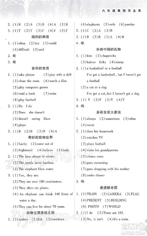 希望出版社2022寒假作业本天天练小学六年级英语外研版答案