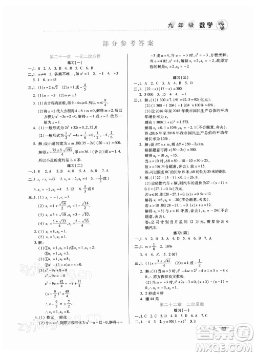 北京教育出版社2022年寒假作业九年级数学通用版参考答案