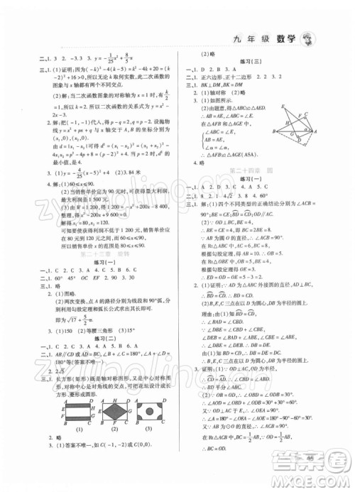 北京教育出版社2022年寒假作业九年级数学通用版参考答案