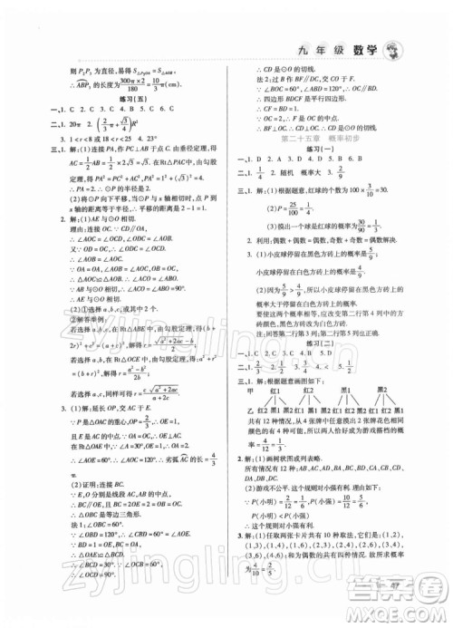 北京教育出版社2022年寒假作业九年级数学通用版参考答案