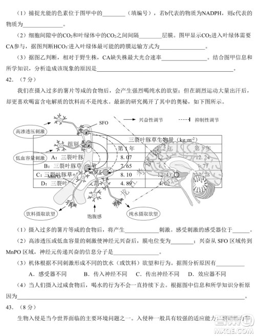 东北师大附中2019级高三年级第三次摸底考试生物试卷及答案