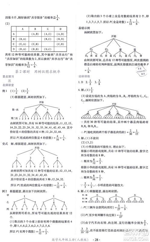 江西人民出版社2021一课一练创新练习九年级数学上册人教版答案