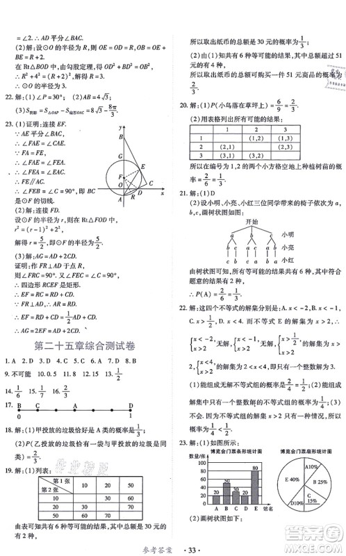 江西人民出版社2021一课一练创新练习九年级数学上册人教版答案