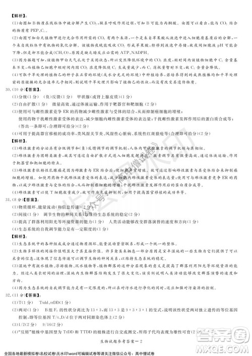 2022年1月湘豫名校联考高三理科综合试题及答案 2022年1月湘豫名校联考高三理科综合试题及答案