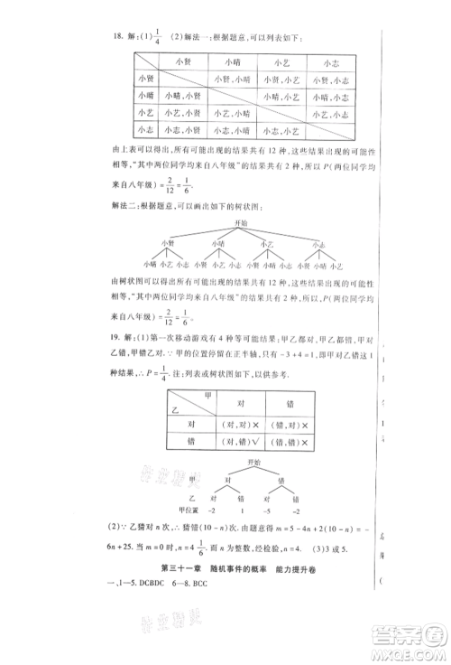新疆文化出版社2021华夏一卷通九年级数学冀教版参考答案
