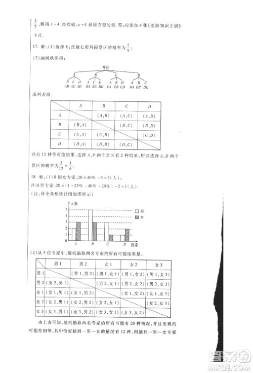 新疆文化出版社2021华夏一卷通九年级数学冀教版参考答案