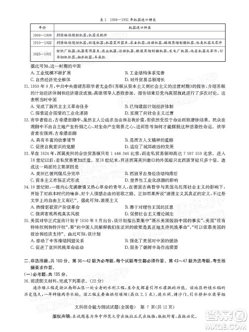 华大新高考联盟2022届高三1月教学质量测评文科综合试题及答案