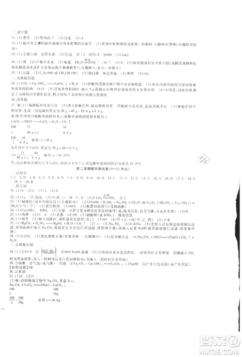 新疆文化出版社2021华夏一卷通九年级化学人教版参考答案 新疆文化出版社2021华夏一卷通九年级化学人教版参考答案