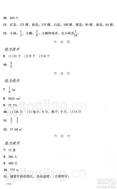 吉林出版集团股份有限公司2022假日数学六年级寒假RJ人教版答案