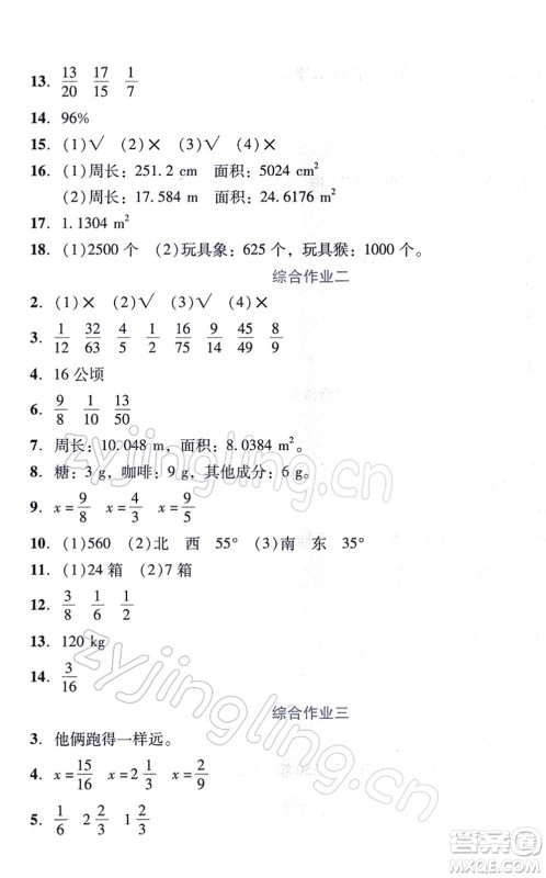 吉林出版集团股份有限公司2022假日数学六年级寒假RJ人教版答案