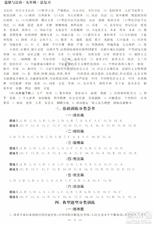 南京大学出版社2021智慧学习初中学科单元试卷九年级道德与法治总复习通用版参考答案