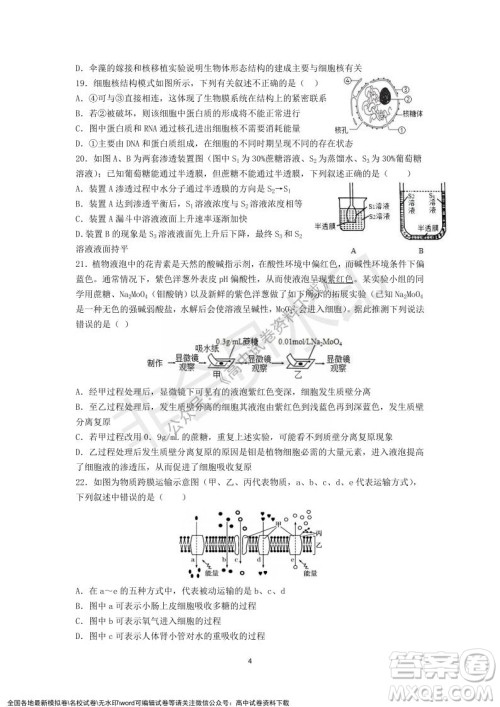 广东省深圳实验学校2021-2022学年高一上学期第二阶段考试生物试题及答案