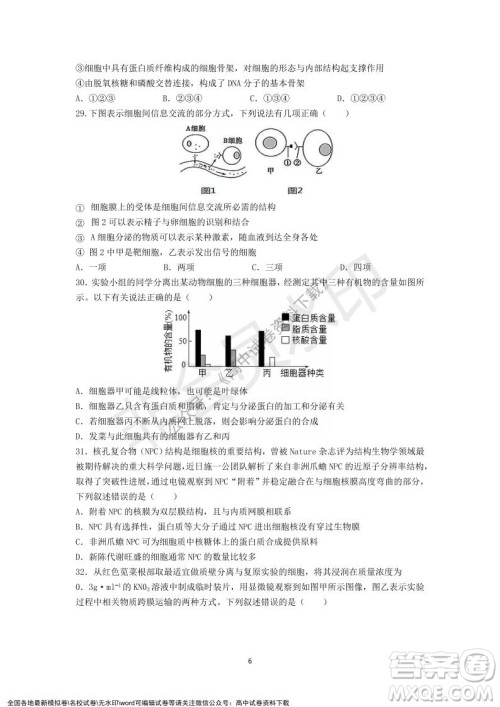 广东省深圳实验学校2021-2022学年高一上学期第二阶段考试生物试题及答案 广东省深圳实验学校2021-2022学年高一上学期第二阶段考试生物试题及答案