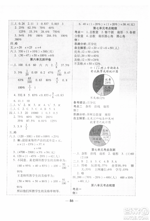 河北科学技术出版社2021成功一号名卷天下课时练测试卷六年级数学上册人教版参考答案