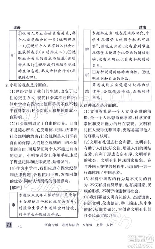 江西人民出版社2021王朝霞各地期末试卷精选八年级道德与法治上册RJ统编版河南专版答案