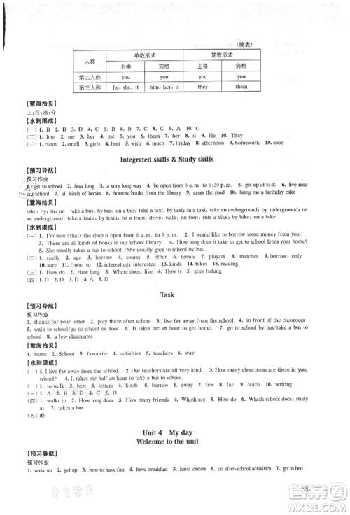 江苏凤凰教育出版社2021凤凰数字化导学稿七年级英语上册译林版参考答案