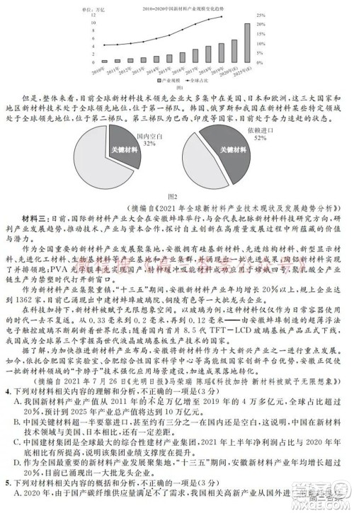 安徽省示范高中2021年冬季联赛高三语文试题及答案