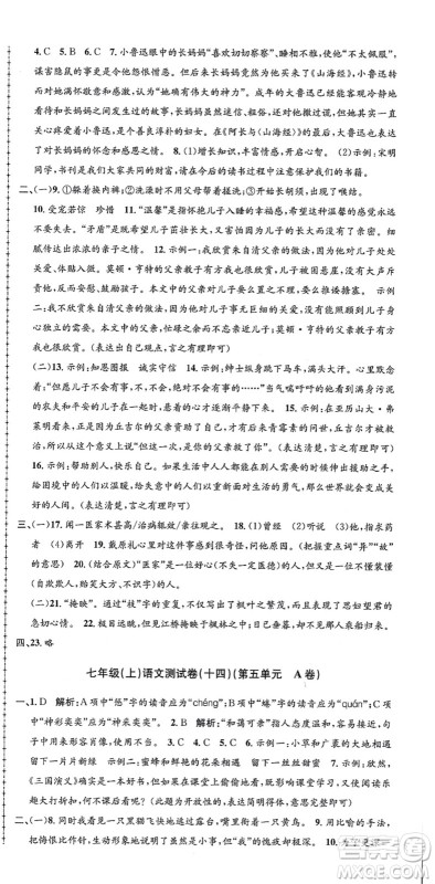 浙江工商大学出版社2021孟建平初中单元测试七年级语文上册R人教版答案 浙江工商大学出版社2021孟建平初中单元测试七年级语文上册R人教版答案