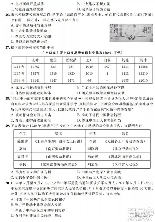 安徽省示范高中2021年冬季联赛高三文科综合试题及答案