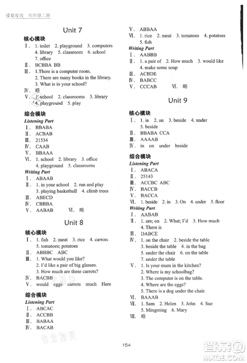 华中科技大学出版社2021课堂在线四年级英语上册沪教版参考答案