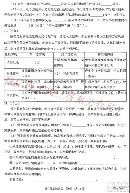 绵阳市高中2019级第二次诊断性考试理科综合试题及答案 绵阳市高中2019级第二次诊断性考试理科综合试题及答案