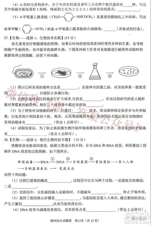 绵阳市高中2019级第二次诊断性考试理科综合试题及答案