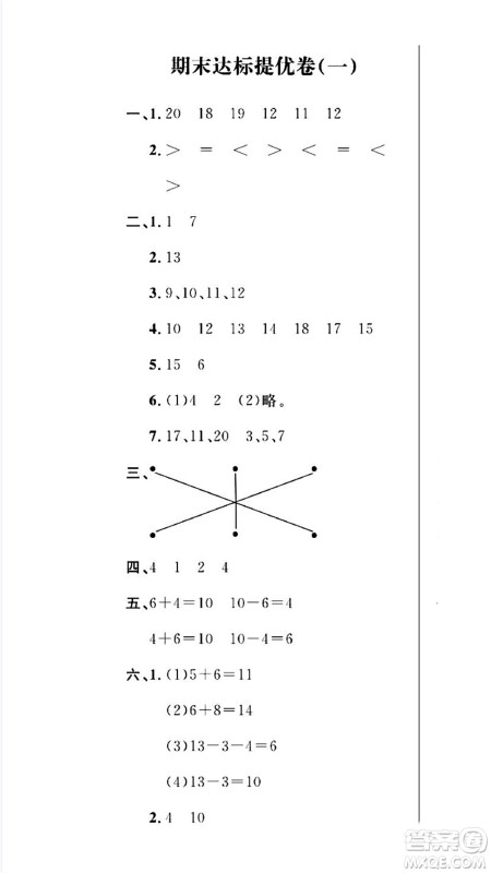 期末夺冠总复习2021期末达标提优卷（一）一年级数学上册RJ人教版试题及答案