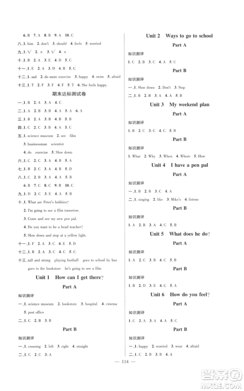 新世纪出版社2021名师测控六年级英语上册人教版浙江专版参考答案 新世纪出版社2021名师测控六年级英语上册人教版浙江专版参考答案