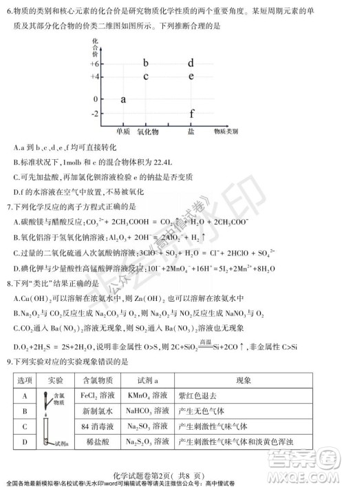 淮北市2022届高三第一次模拟考试化学试卷及答案