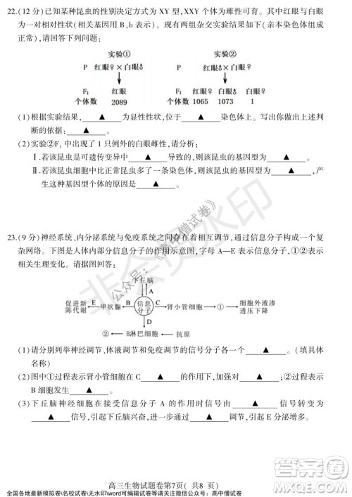 淮北市2022届高三第一次模拟考试生物试卷及答案 淮北市2022届高三第一次模拟考试生物试卷及答案