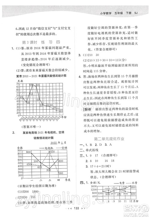 教育科学出版社2022春季53天天练五年级数学下册SJ苏教版答案