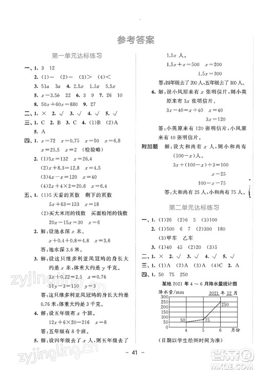 教育科学出版社2022春季53天天练五年级数学下册SJ苏教版答案